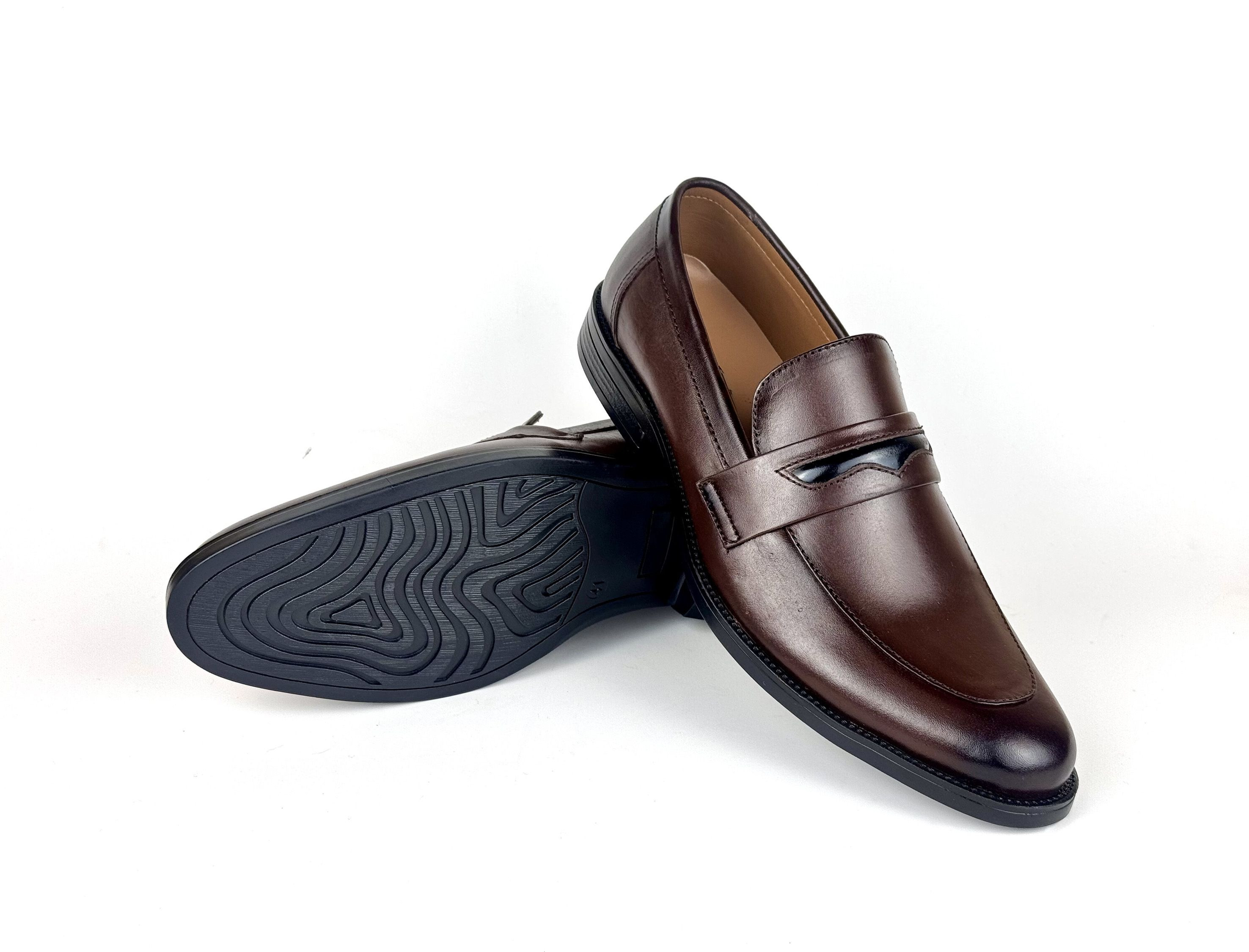 High Quality Two Tone Leather Penny Strap Dress Shoes for Men Formal Business Smart Casual Shoes