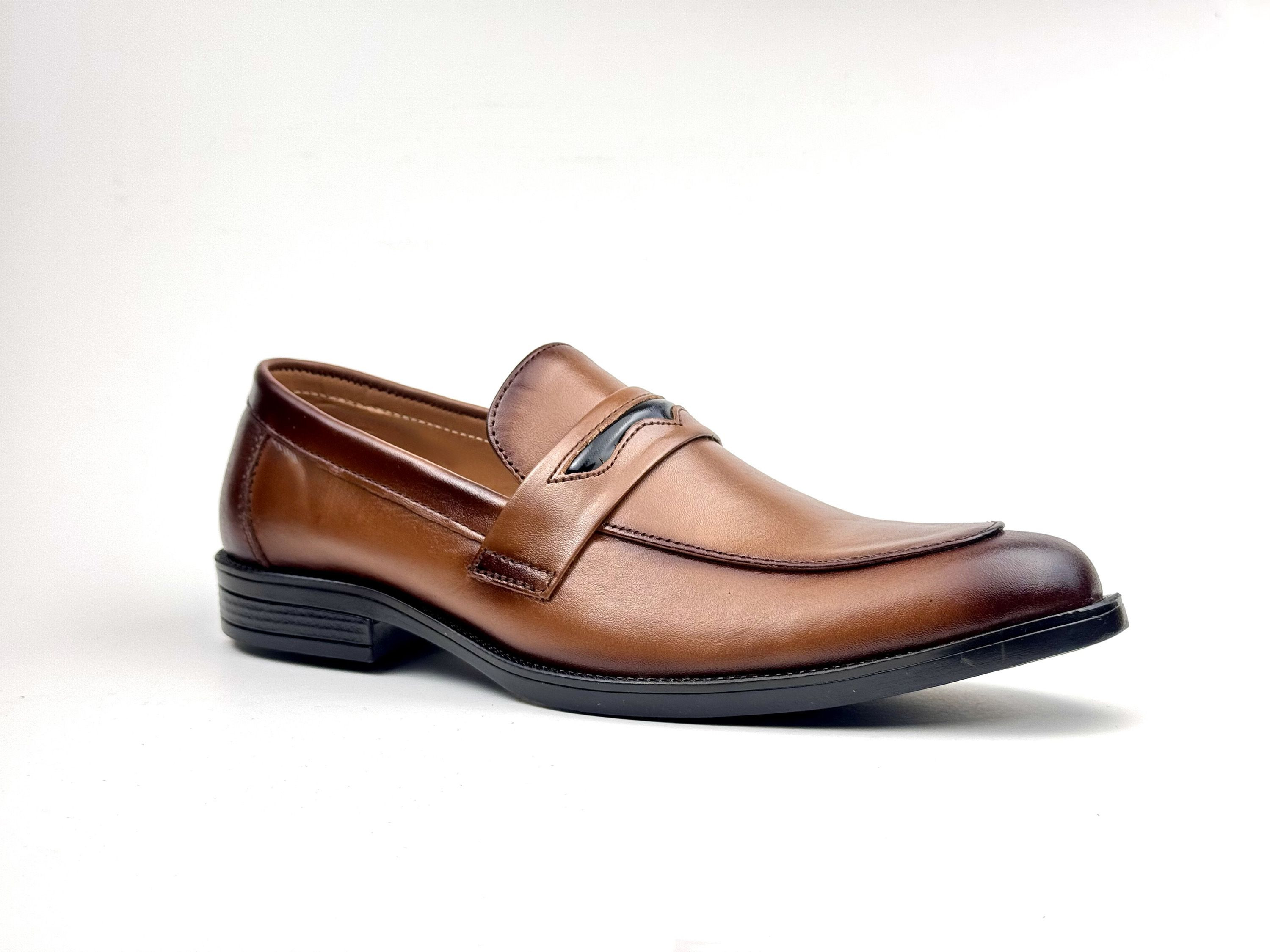 High Quality Two Tone Leather Penny Strap Dress Shoes for Men Formal Business Smart Casual Shoes